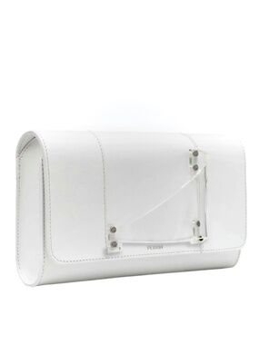Perrin Paris L'Eiffel White Leather Glove Clutch With Clear Acrylic Hand Piece